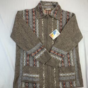 NWT GENOA DESIGN Cardigan Mens Med Wool Mohair Nordic Grandpa Full Zip Grandpa